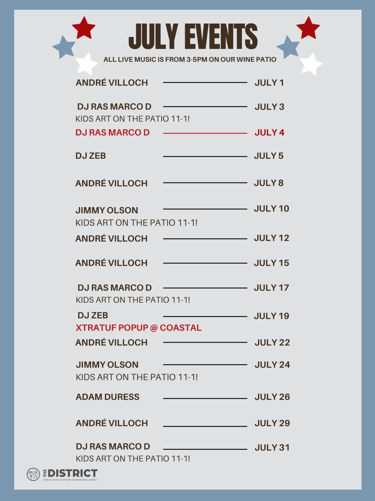 July Events table