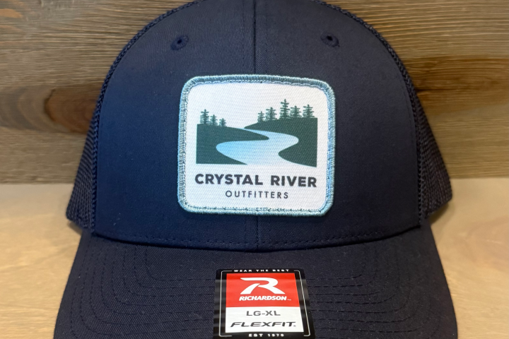Navy cap with 'Crystal River Outfitters' logo and Richardson label on brim.
